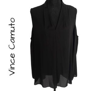 NWT VINCE CAMUTO Cold Shoulder Blouse, Black, Size XL